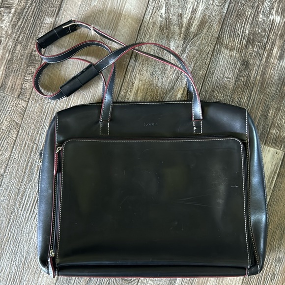 LODIS BEAUTIFUL LEATHER BLACK WITH RED TRIM LAPTOP BRIEFCASE - Picture 3 of 15
